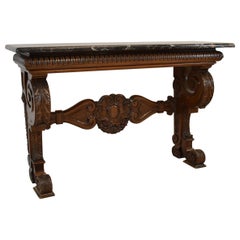 Empire Style Walnut Black Veined Marble-Top Console, 1930s