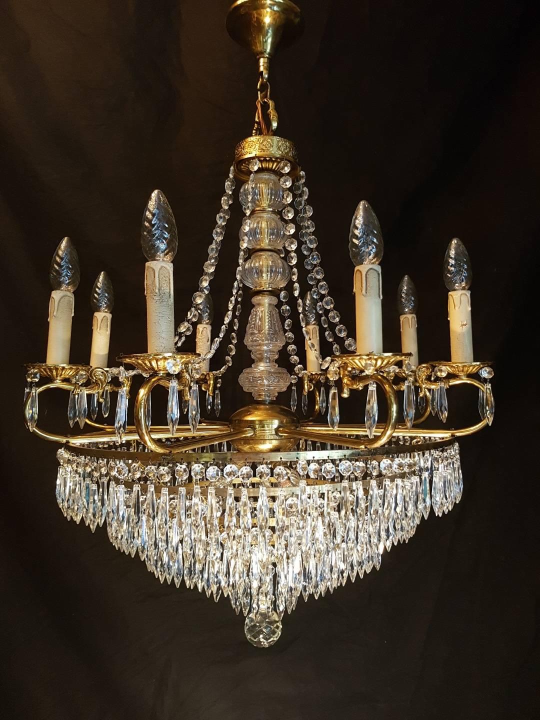 French Empire Style Waterfall Chandelier with Crystals For Sale
