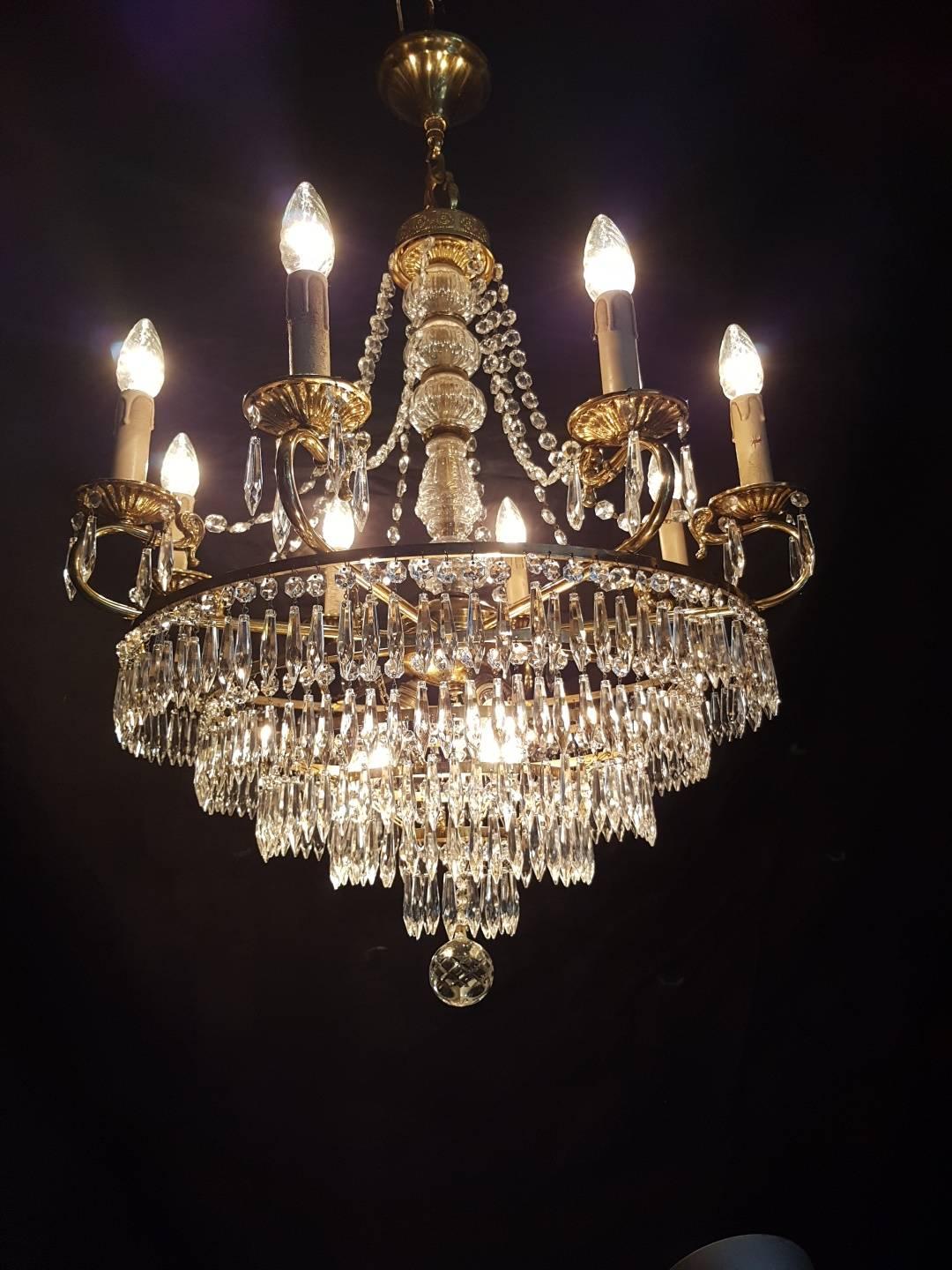 Empire Style Waterfall Chandelier with Crystals In Good Condition For Sale In Oldebroek, NL