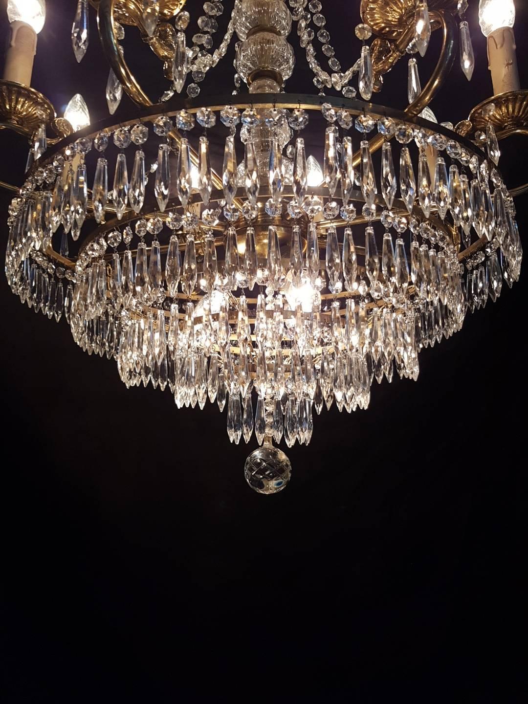 Mid-20th Century Empire Style Waterfall Chandelier with Crystals For Sale