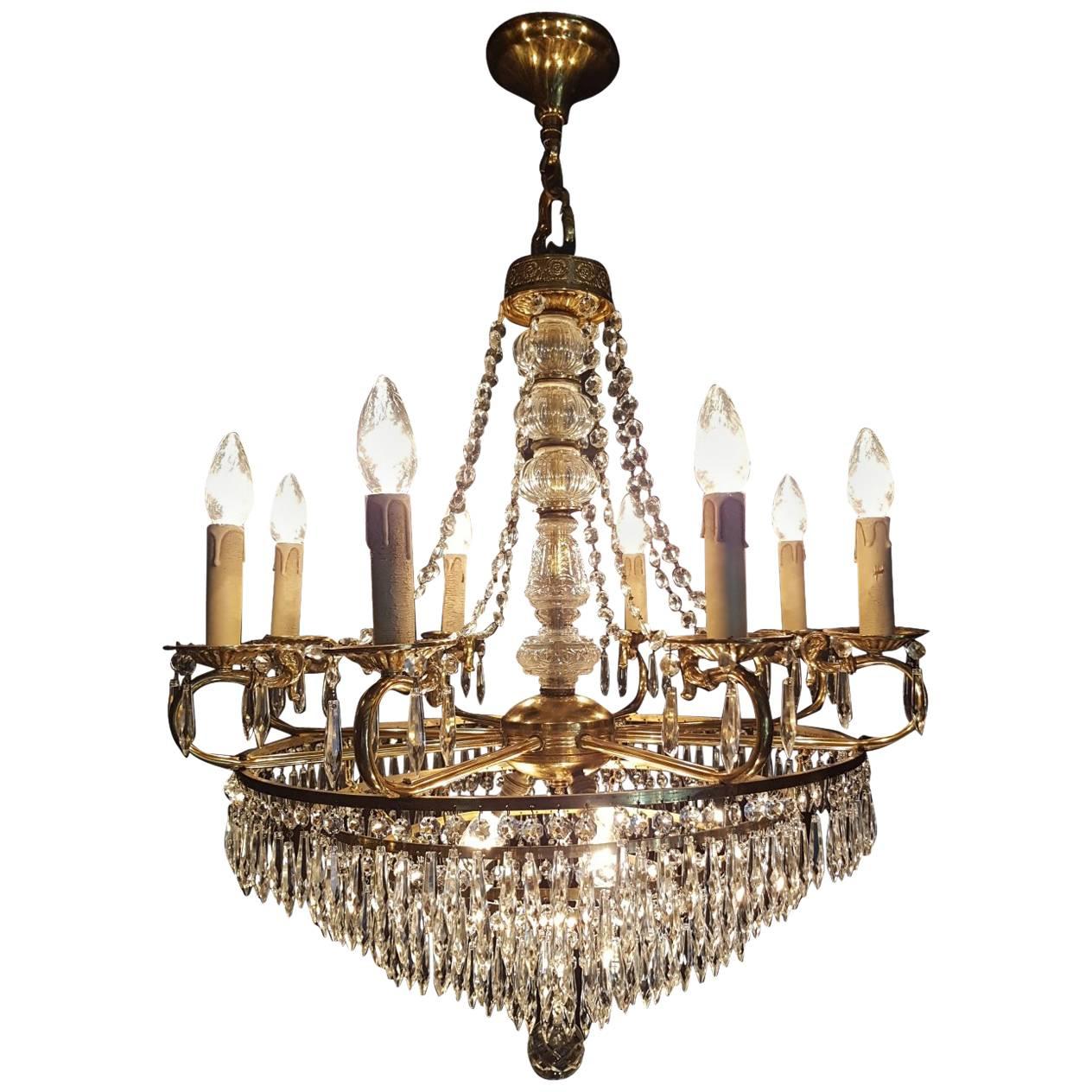 Empire Style Waterfall Chandelier with Crystals For Sale