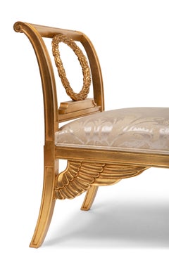Empire Style Wooden Bench, Gold Leaf Finishing, Handcarved and Made in Italy