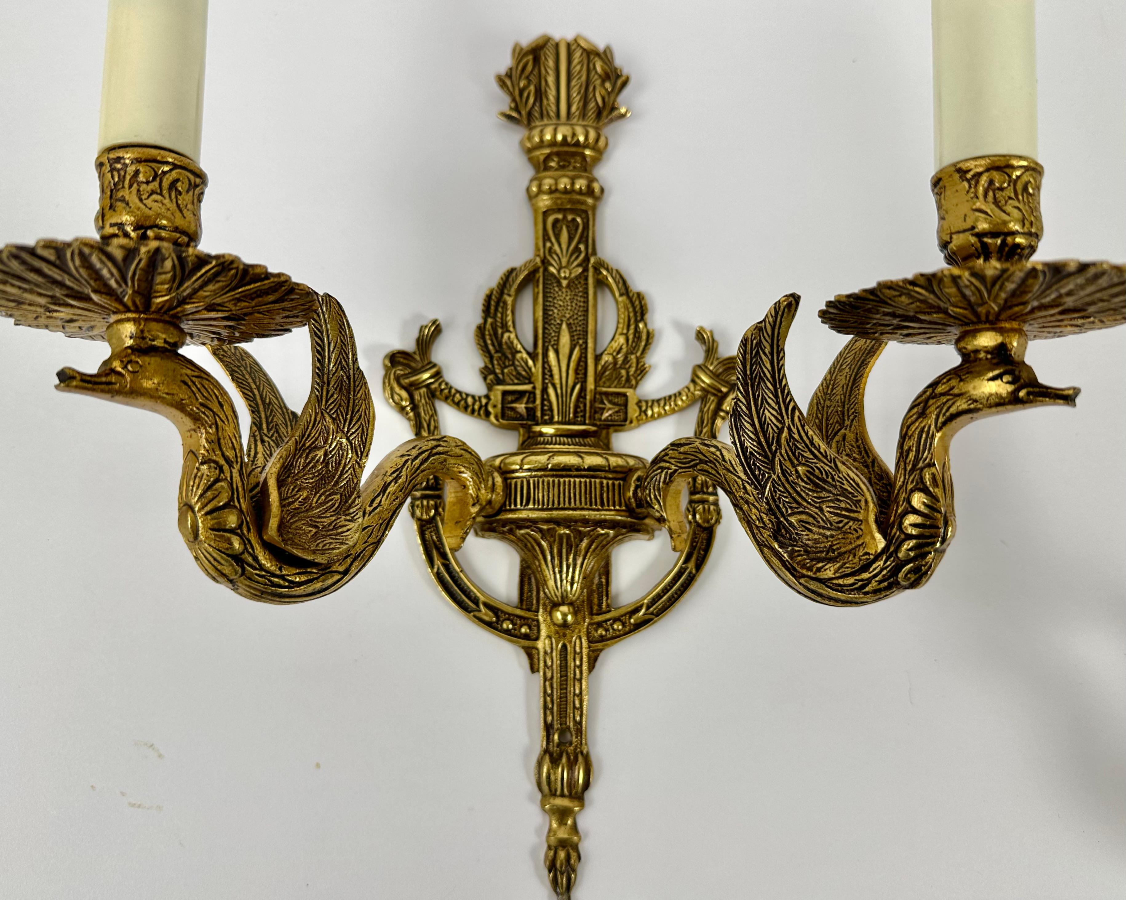 French Empire Swan Bronze Sconces 1930 Lighting France For Sale