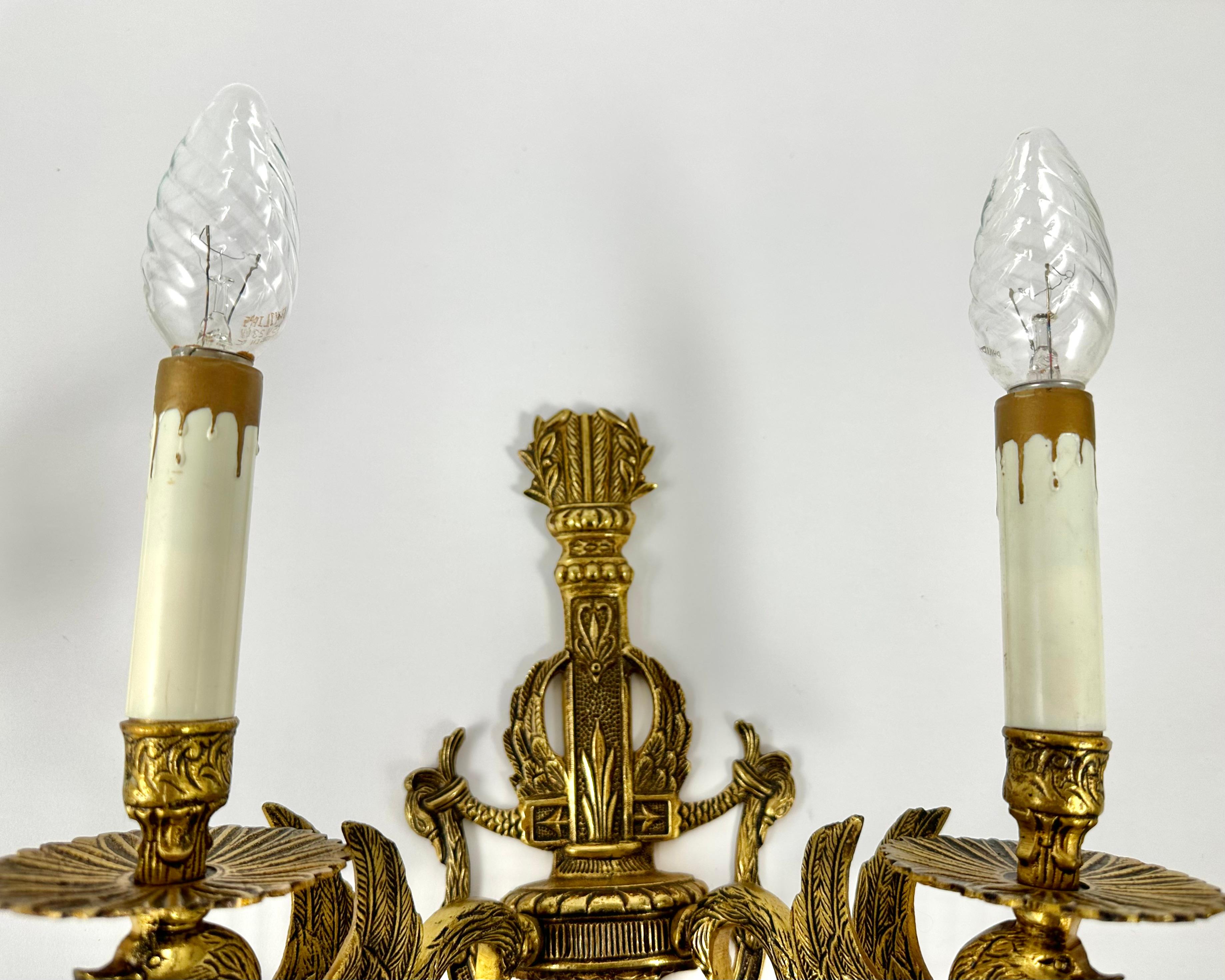 Empire Swan Bronze Sconces 1930 Lighting France For Sale 1