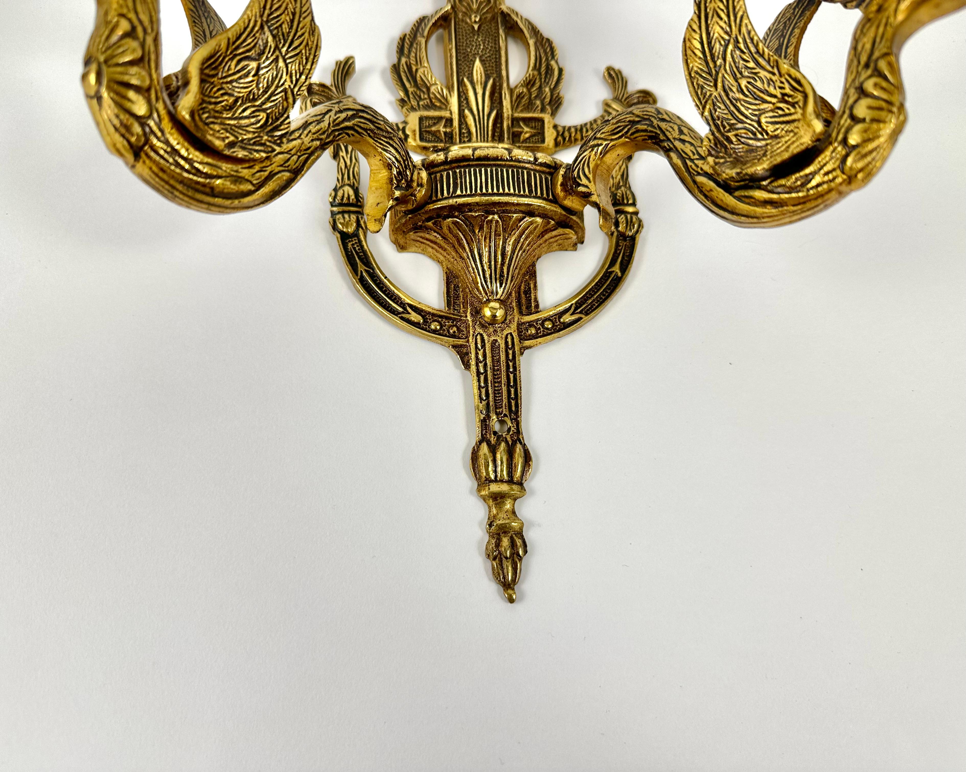 Empire Swan Bronze Sconces 1930 Lighting France For Sale 3