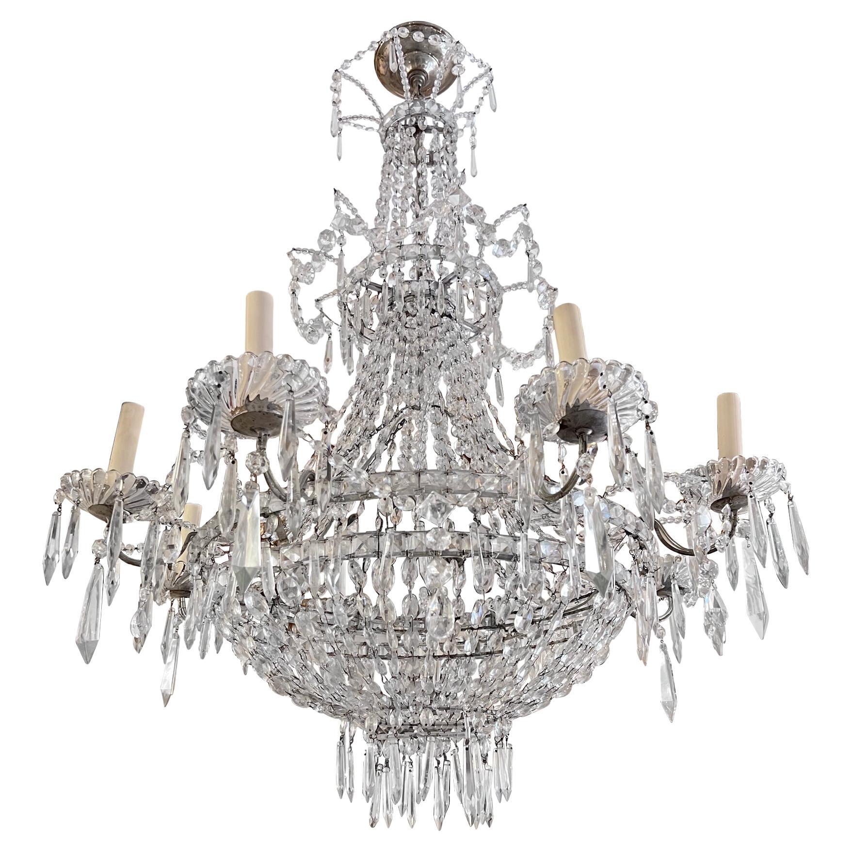Empire Swedish Crystal Chandelier For Sale