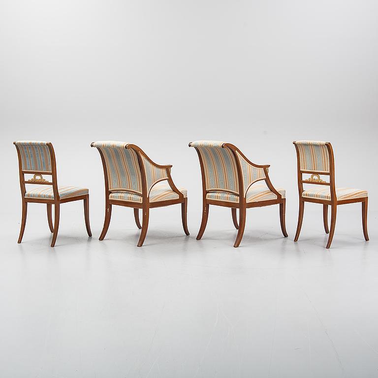 20ième siècle Groupe de salon suédois Empire avec cariatides dorées et décorations de couronnes de laurier en vente