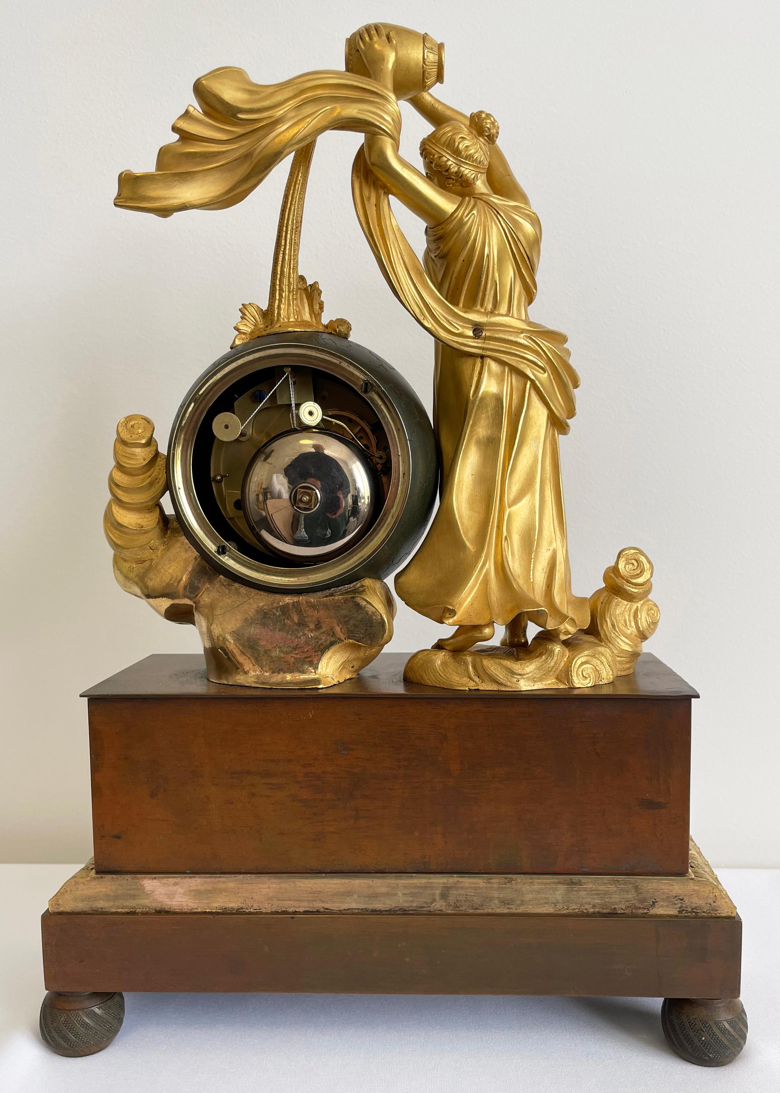 Empire Table Clock, Patinated and gilded bronze, Cleret, Paris, Circa 1825 For Sale 2