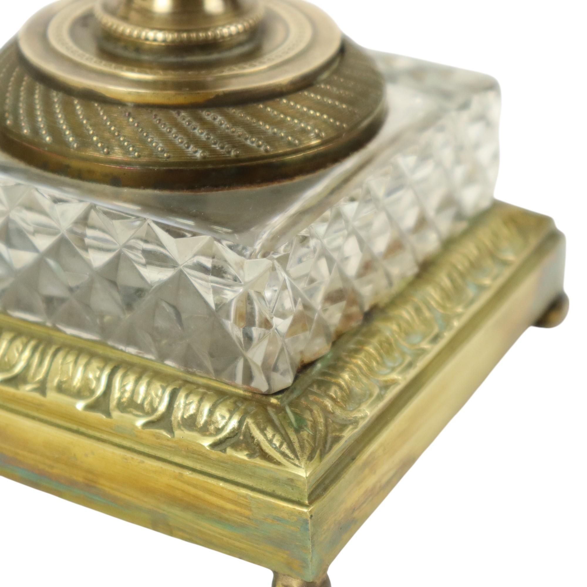 Empire Table Lamp Cut Crystal Diamond Pattern Gilded Bronze For Sale 3