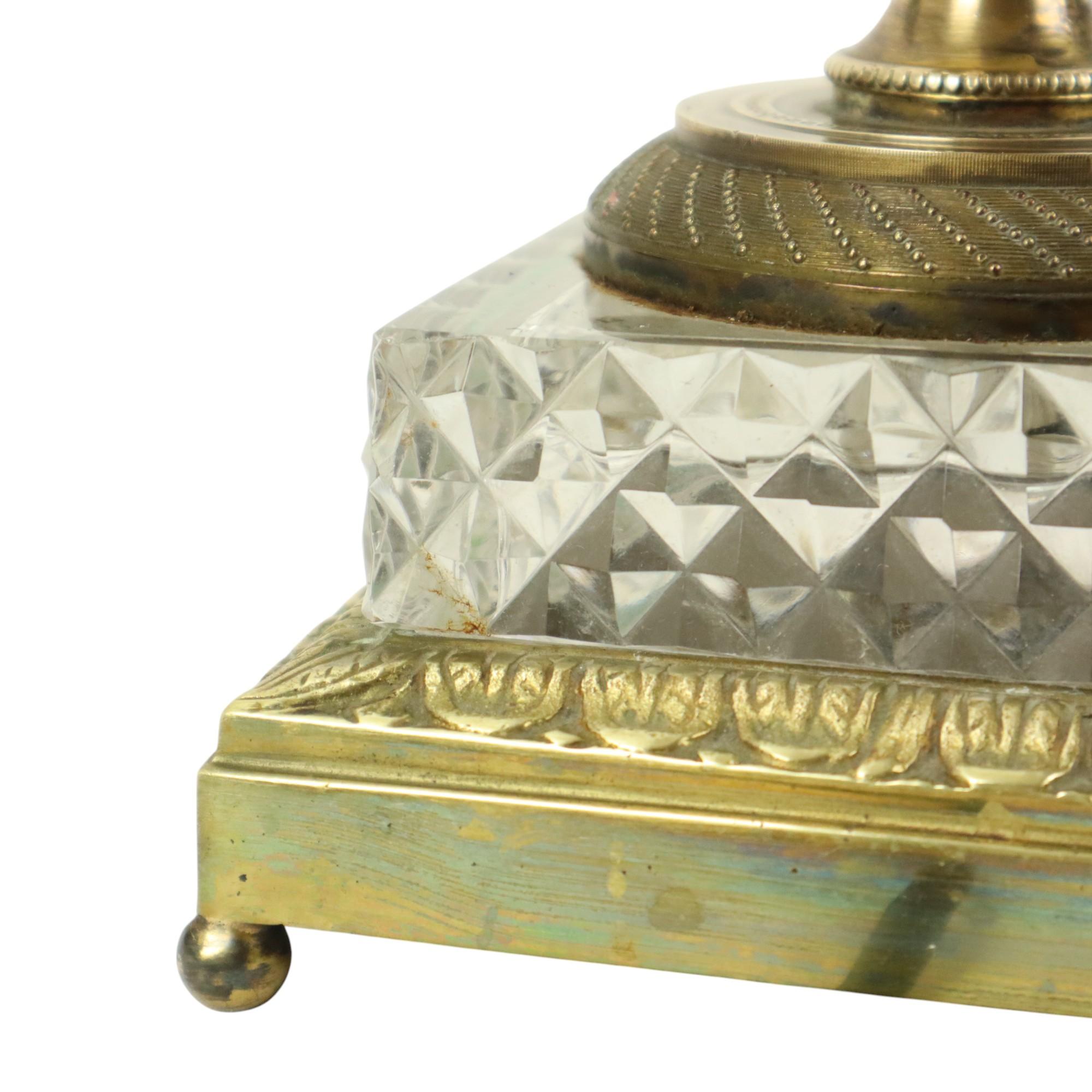 Empire Table Lamp Cut Crystal Diamond Pattern Gilded Bronze For Sale 6