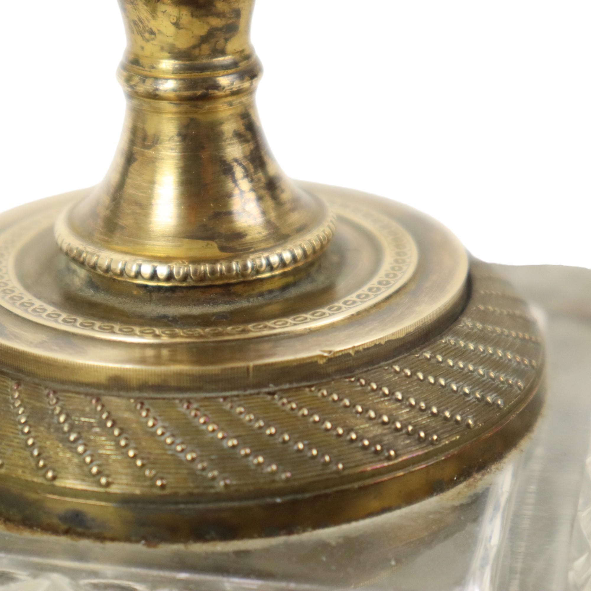 Empire Table Lamp Cut Crystal Diamond Pattern Gilded Bronze For Sale 7
