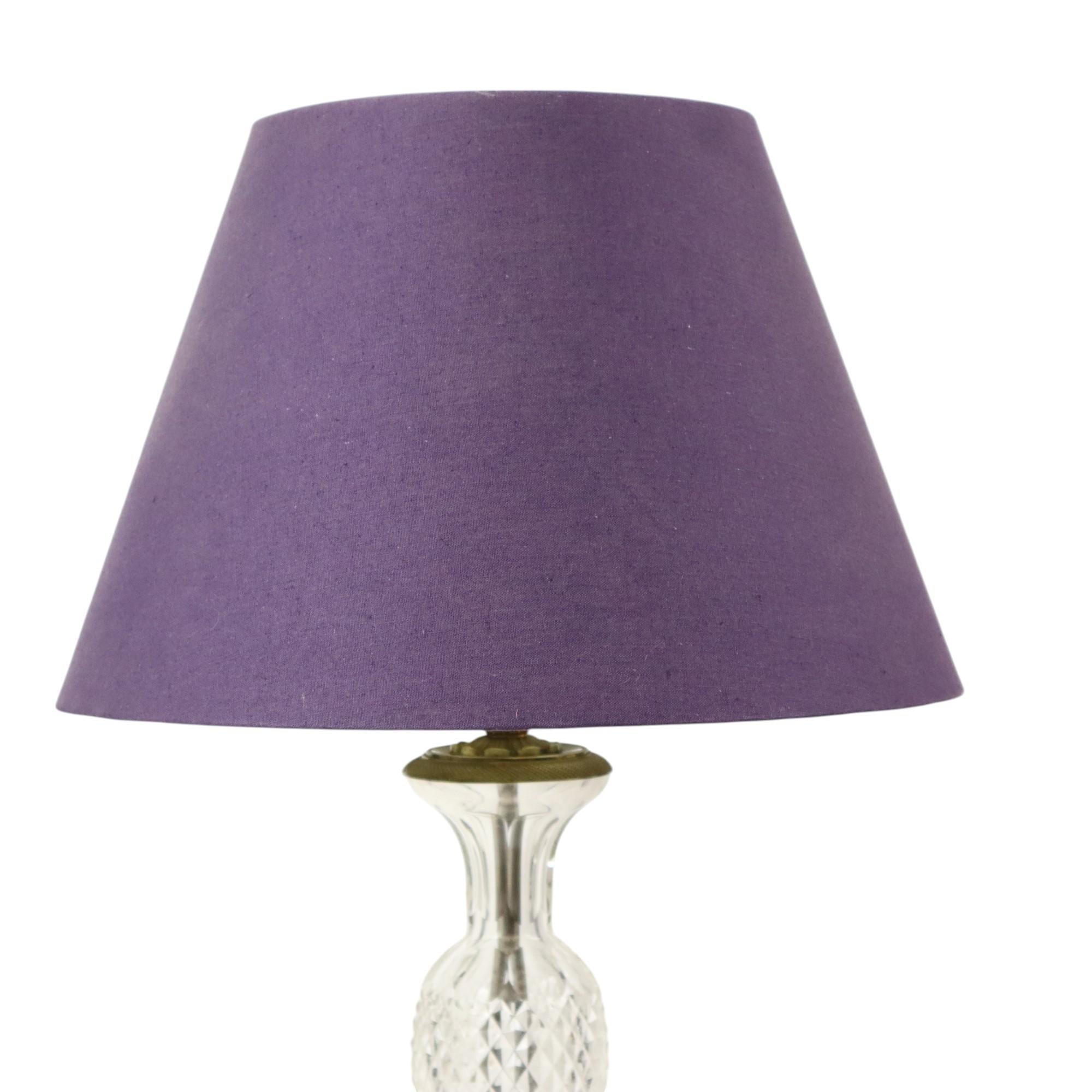 Gilt Empire Table Lamp Cut Crystal Diamond Pattern Gilded Bronze For Sale