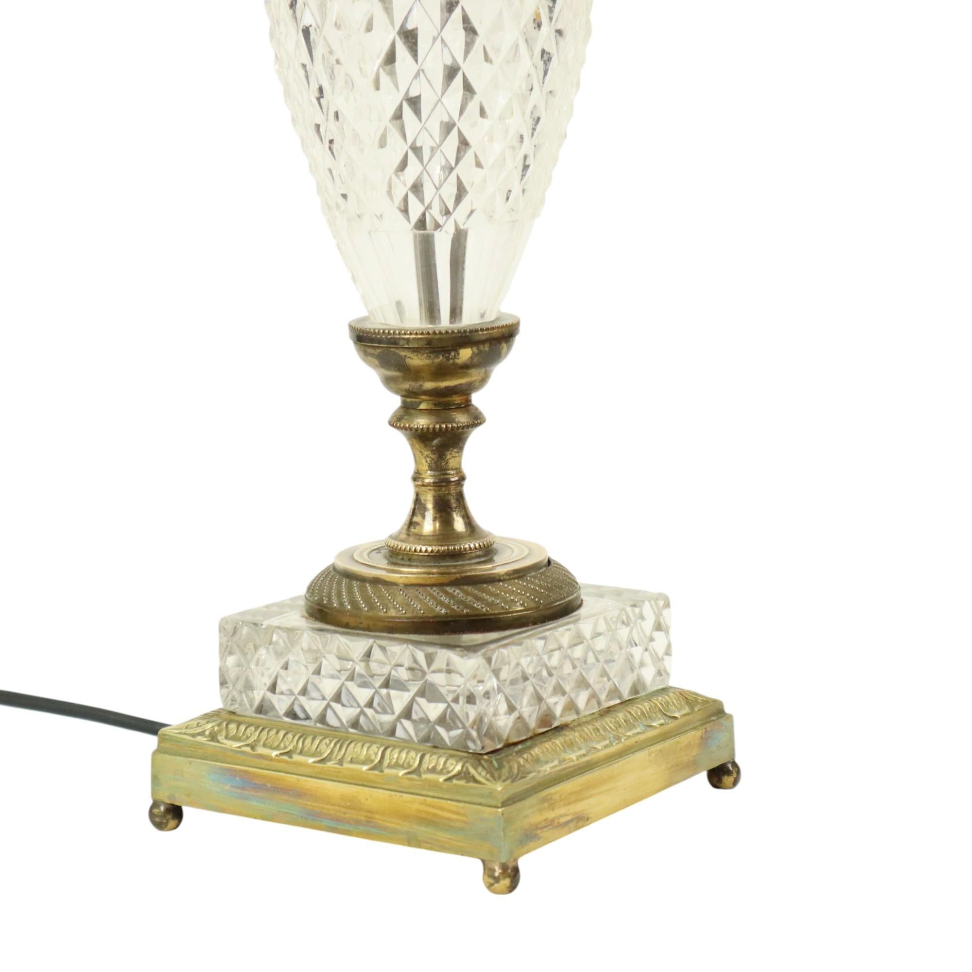 20th Century Empire Table Lamp Cut Crystal Diamond Pattern Gilded Bronze For Sale