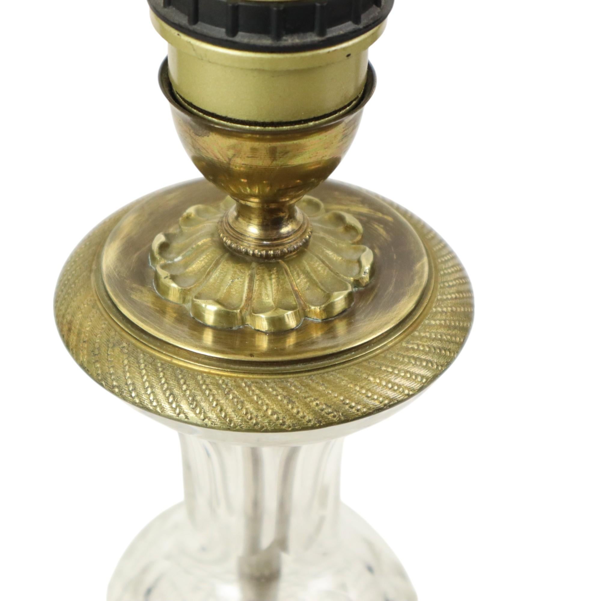 Brass Empire Table Lamp Cut Crystal Diamond Pattern Gilded Bronze For Sale