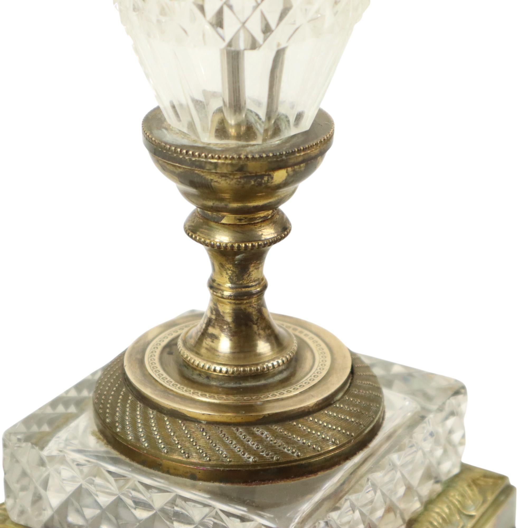 Empire Table Lamp Cut Crystal Diamond Pattern Gilded Bronze For Sale 2