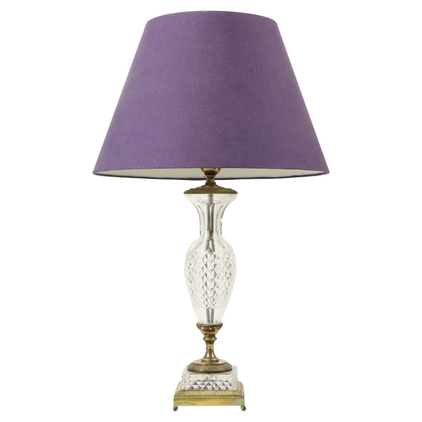 Empire-Tischlampe, geschliffenes Kristall-Diamant-Muster, vergoldete Bronze