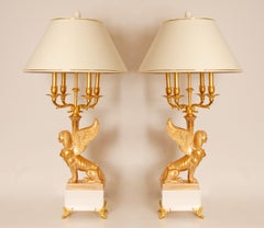 Empire Table Lamps Egyptian revival Bois Dore Bouilotte lamps Napoleonic pair