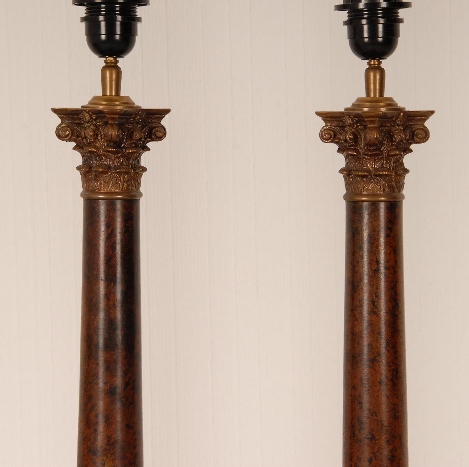 Empire Table Lamps Gilt Bronze Corinthian Column E.F. Caldwell Vintage - a Pair 4