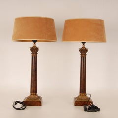 Empire Table Lamps Gilt Bronze Corinthian Column E.F. Caldwell Vintage - a Pair