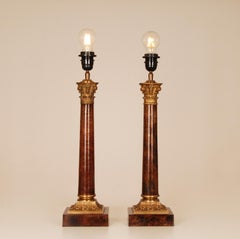 Lampes de table Empire à colonne corinthienne en bronze doré E.F. Paire de Caldwell Vintage