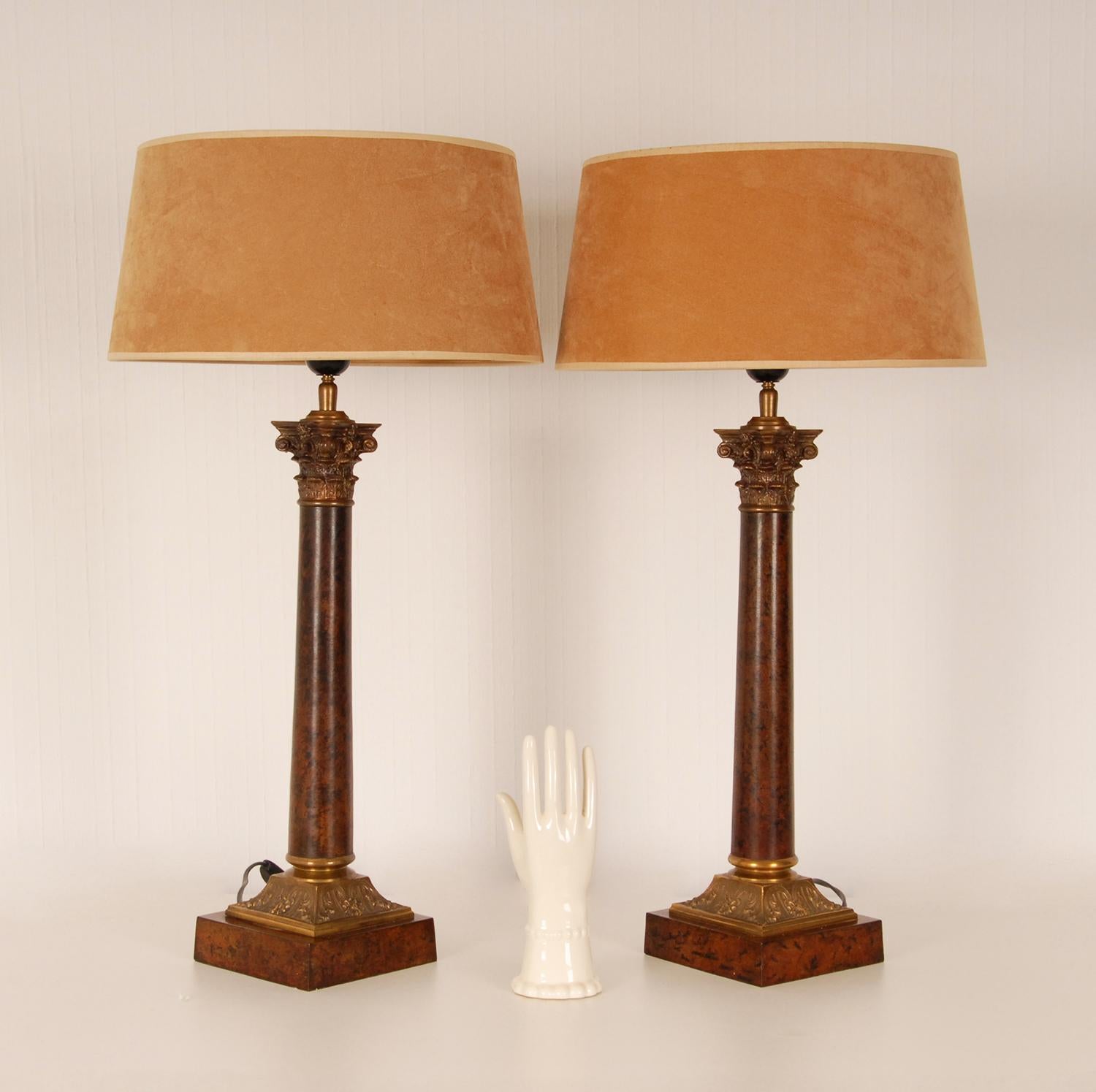 Late 20th Century Empire Table Lamps Gilt Bronze Corinthian Column E.F. Caldwell Vintage - a Pair