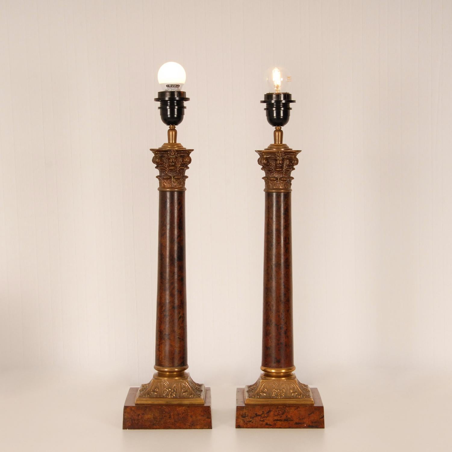 Empire Table Lamps Gilt Bronze Corinthian Column E.F. Caldwell Vintage - a Pair 1