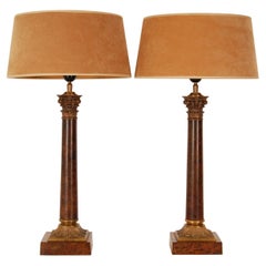 Empire Table Lamps Gilt Bronze Corinthian Column E.F. Caldwell Vintage - a Pair