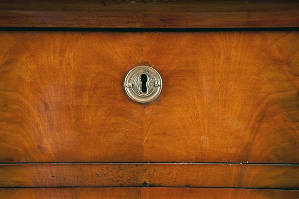 Neoclassical Antique Empire/Biedermeier Tall Chest of Drawers in West Indies Mahogany, c 1825
