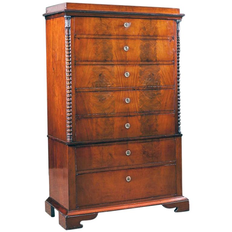 Antique Empire/Biedermeier Tall Chest of Drawers in West Indies Mahogany, c 1825