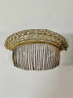 Tiara Impero 1810 in metallo dorato a fuoco e fiori in cristallo tagliato a brillante