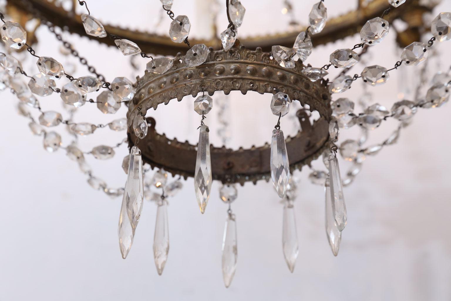 Neoclassical Empire Tole and Crystal Chandelier