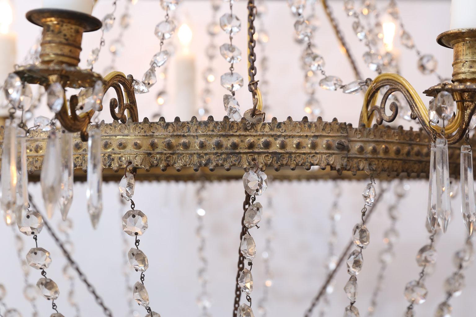 French Empire Tole and Crystal Chandelier