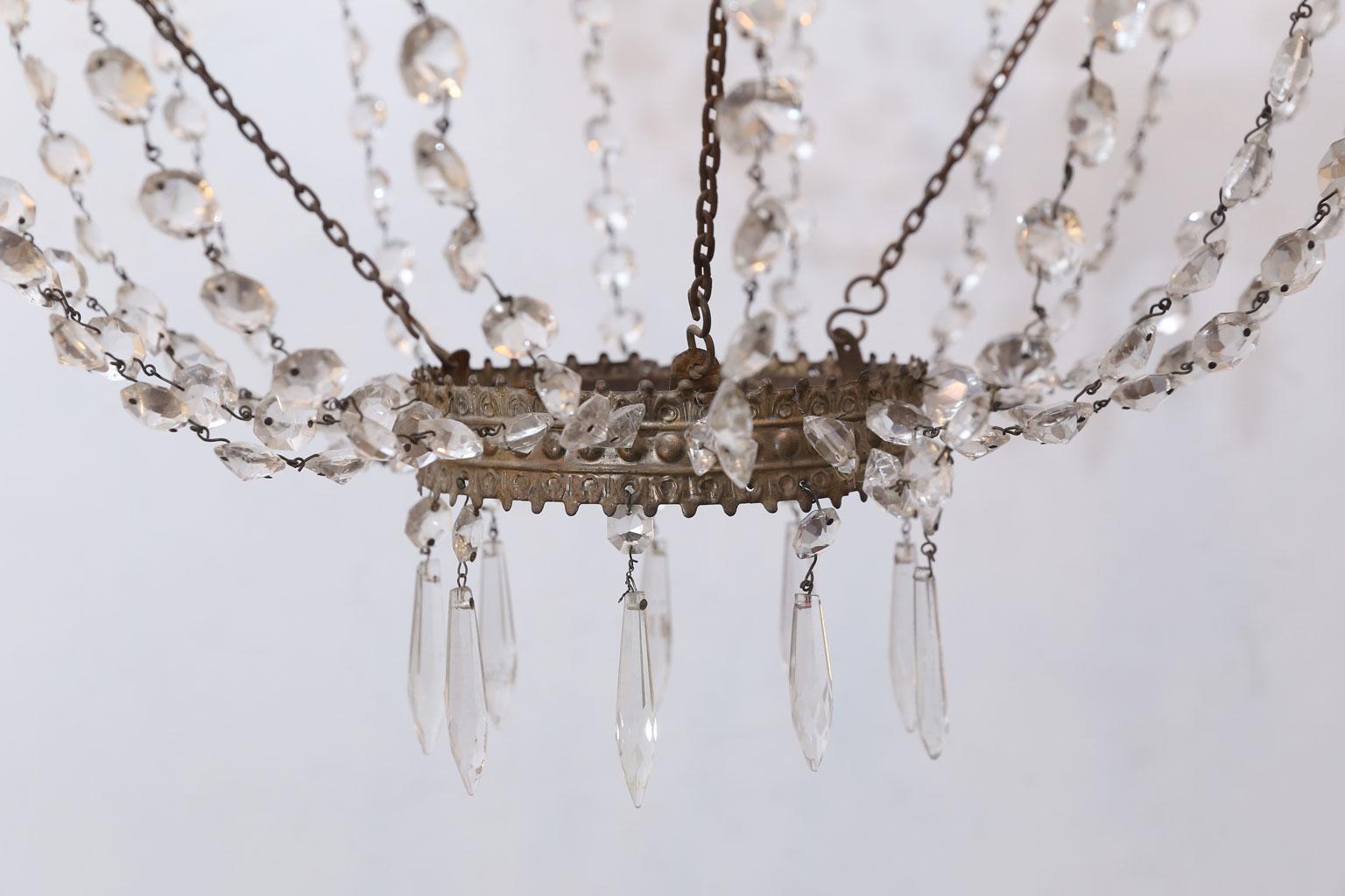 Gilt Empire Tole and Crystal Chandelier