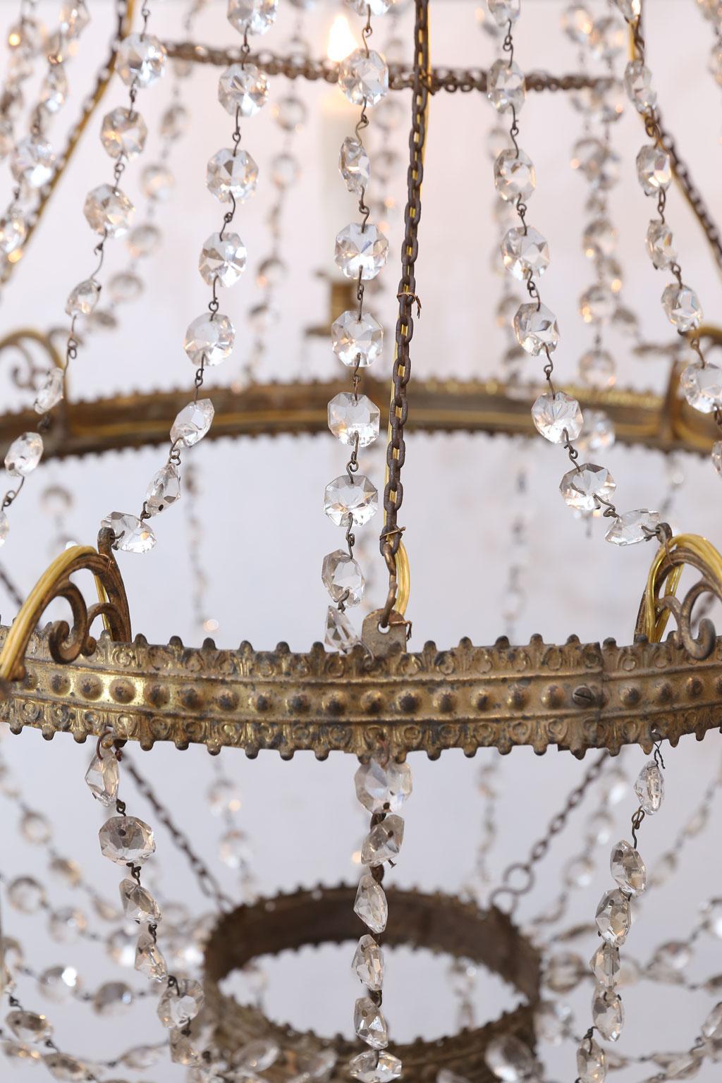 19th Century Empire Tole and Crystal Chandelier
