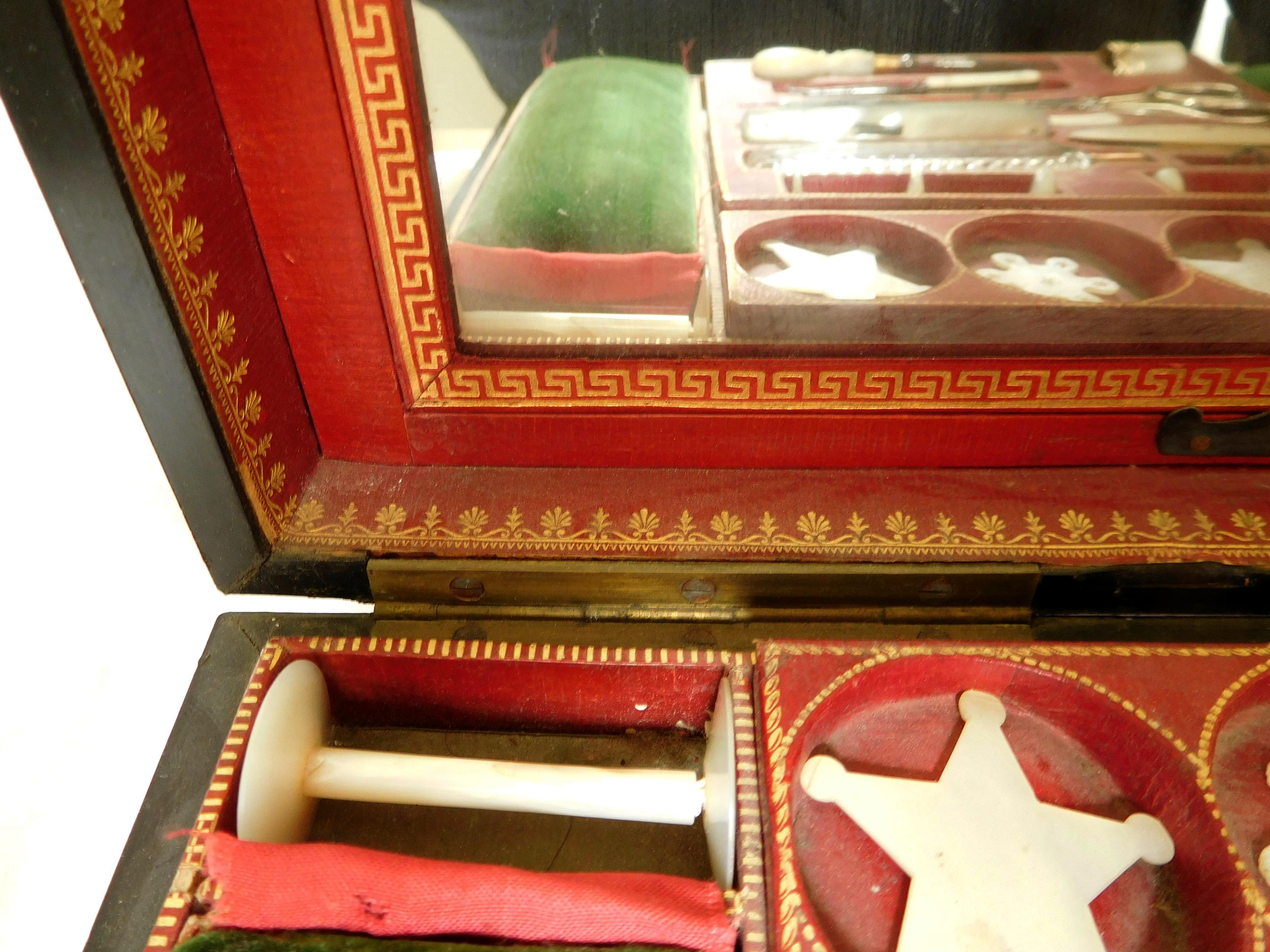 Mother-of-Pearl Empire Travel Sewing & Writing Set, France, Early 19th Century, circa 1815 For Sale