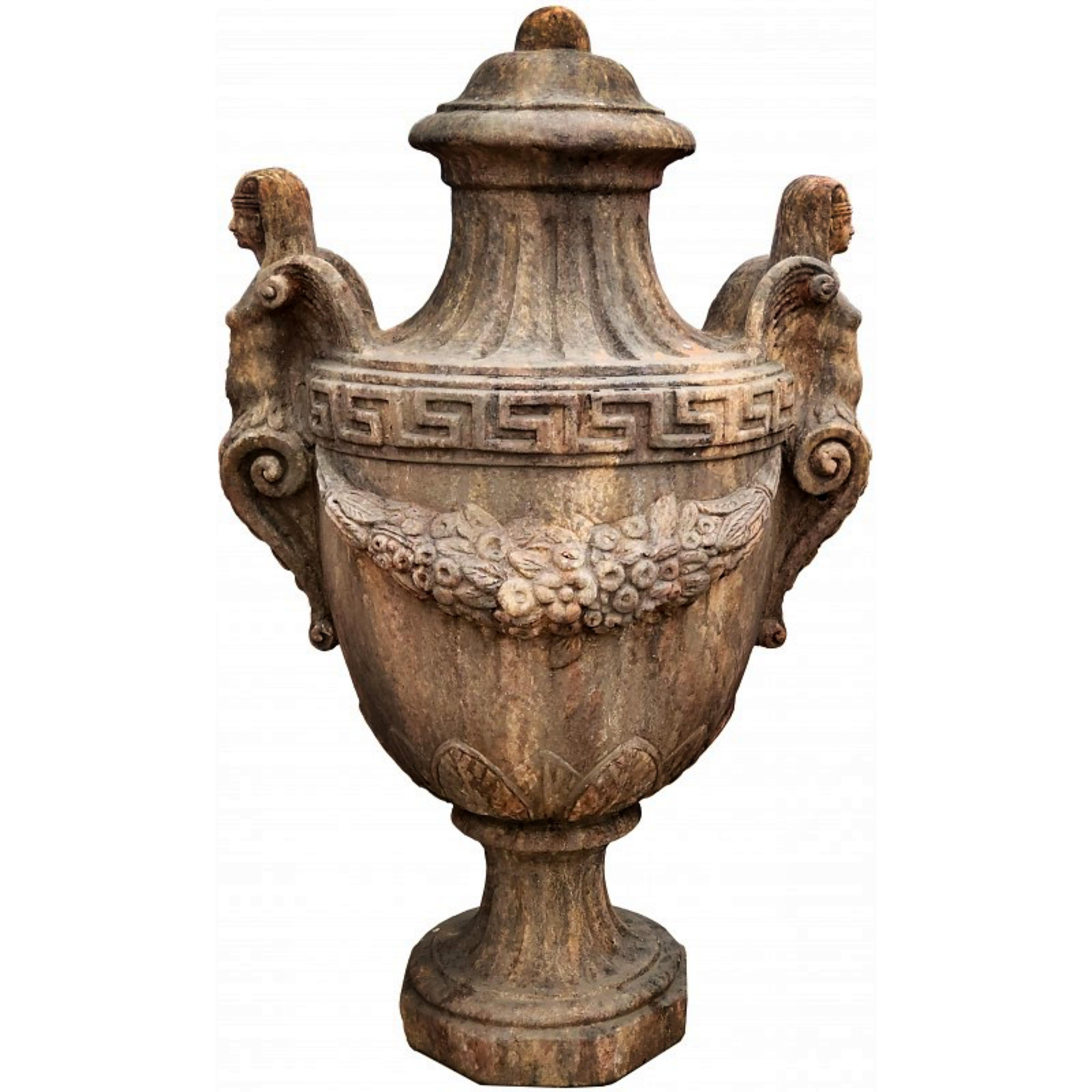 Hand-Crafted EMPIRE VASE - PILLAR GOBLET WITH SPHINXES H 95 CM end 20th Century For Sale
