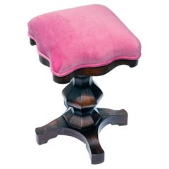 Empire Walnut Mechanical Piano Stool in Raspberry Velvet