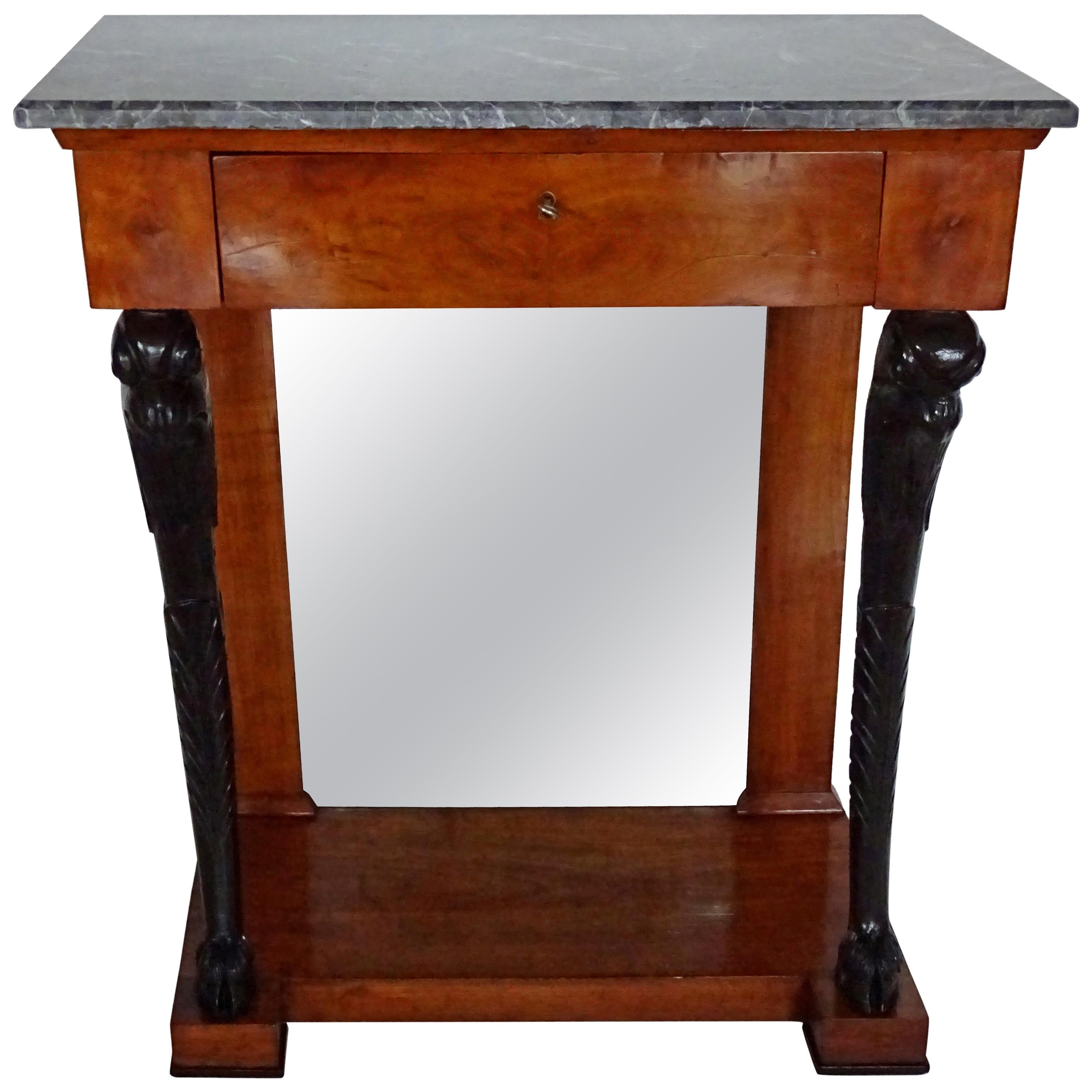 Empire Walnut and Ebonized Console Table For Sale