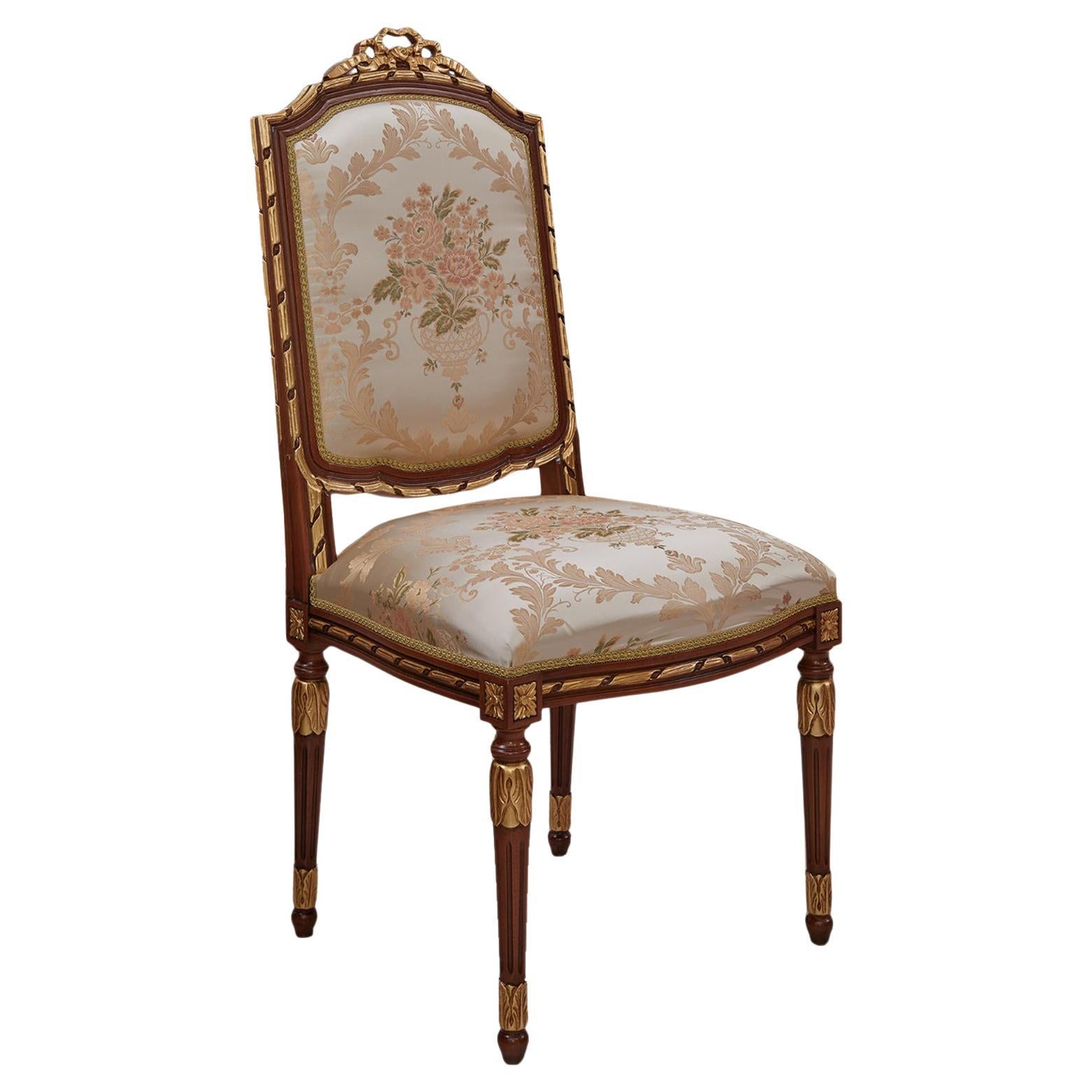 Empire Walnut and Gold Leaf Hand-Carved Sitting Chair by Modenese For Sale