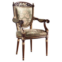 Empire Walnut and Gold Leaf Hand-Made Sitting Armchair by Modenese