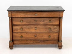 Empire Walnut & Black Marble Top Commode, circa 1815