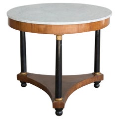Empire Walnut Wood and White Carrara Marble Top Gueridon