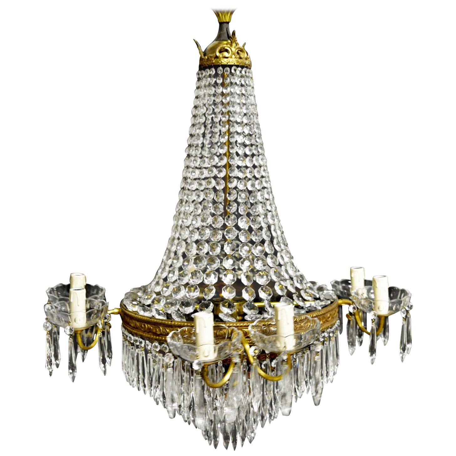Empire Waterfall Chandelier Crystal Sac a Pearl Lamp Lustre Art Nouveau