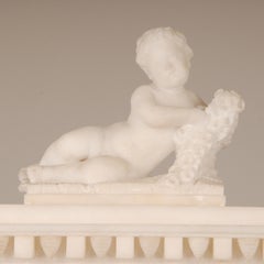 Empire White Gold Gilt Bronze and Alabaster Figural Mantel Clock Pendulum