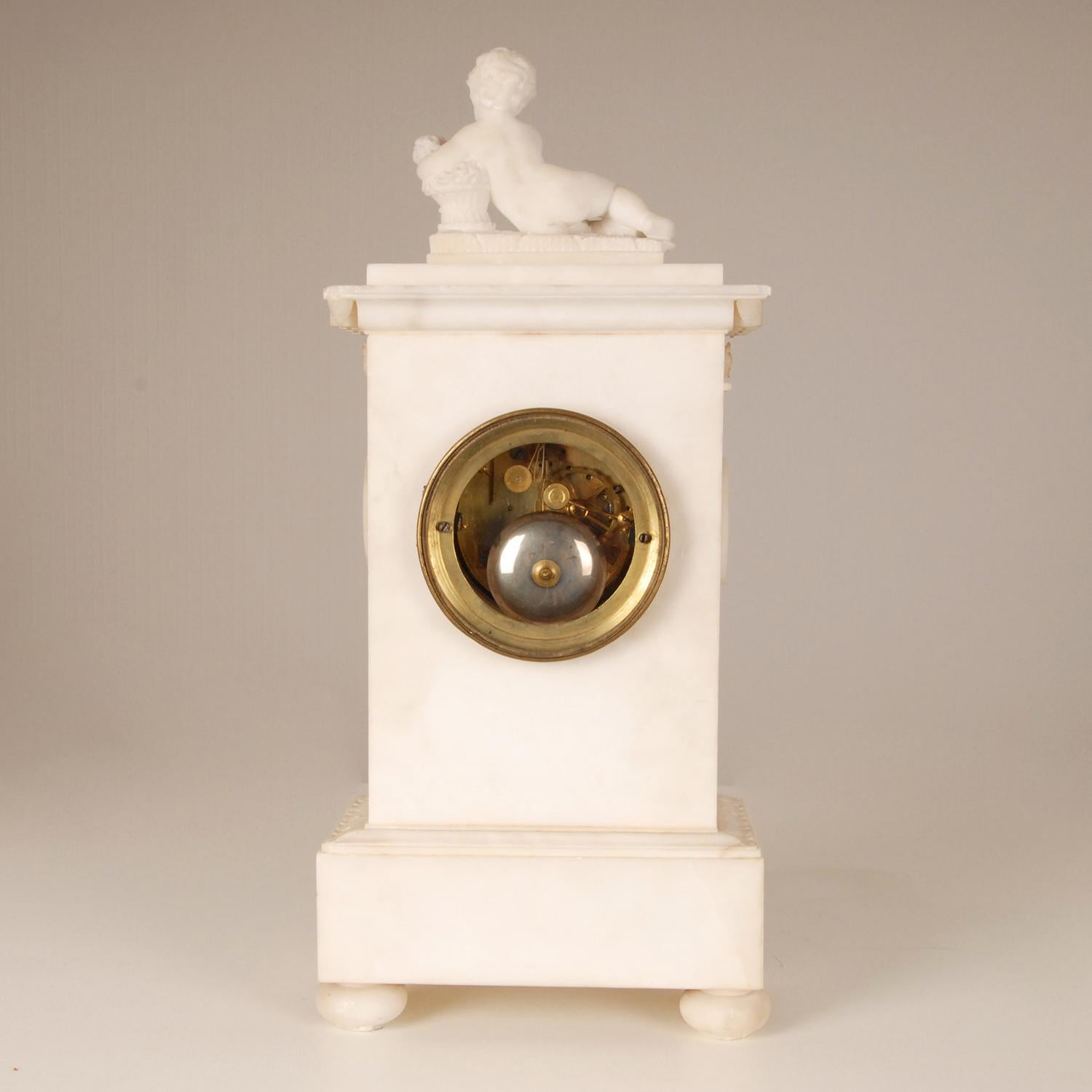 Empire White Gold Gilt Bronze and Alabaster Figural Mantel Clock Pendulum 1