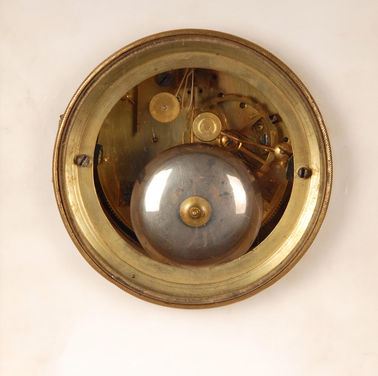 Empire White Gold Gilt Bronze and Alabaster Figural Mantel Clock Pendulum 2