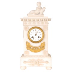 Empire White Gold Gilt Bronze and Alabaster Figural Mantel Clock Pendulum
