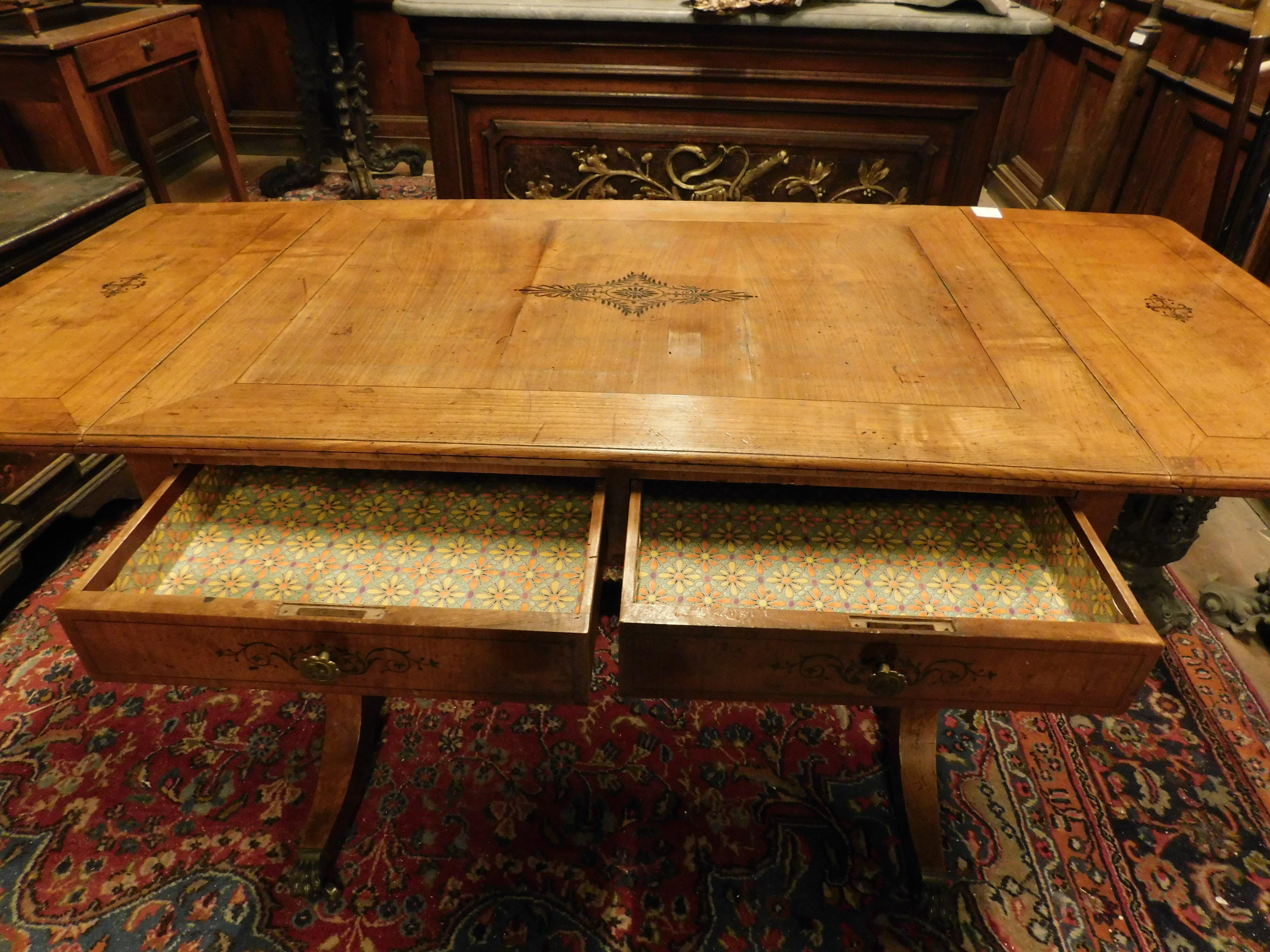 Scrivania impero in legno di ciliegio, con alette laterali sollevabili, Inghilterra in vendita 7