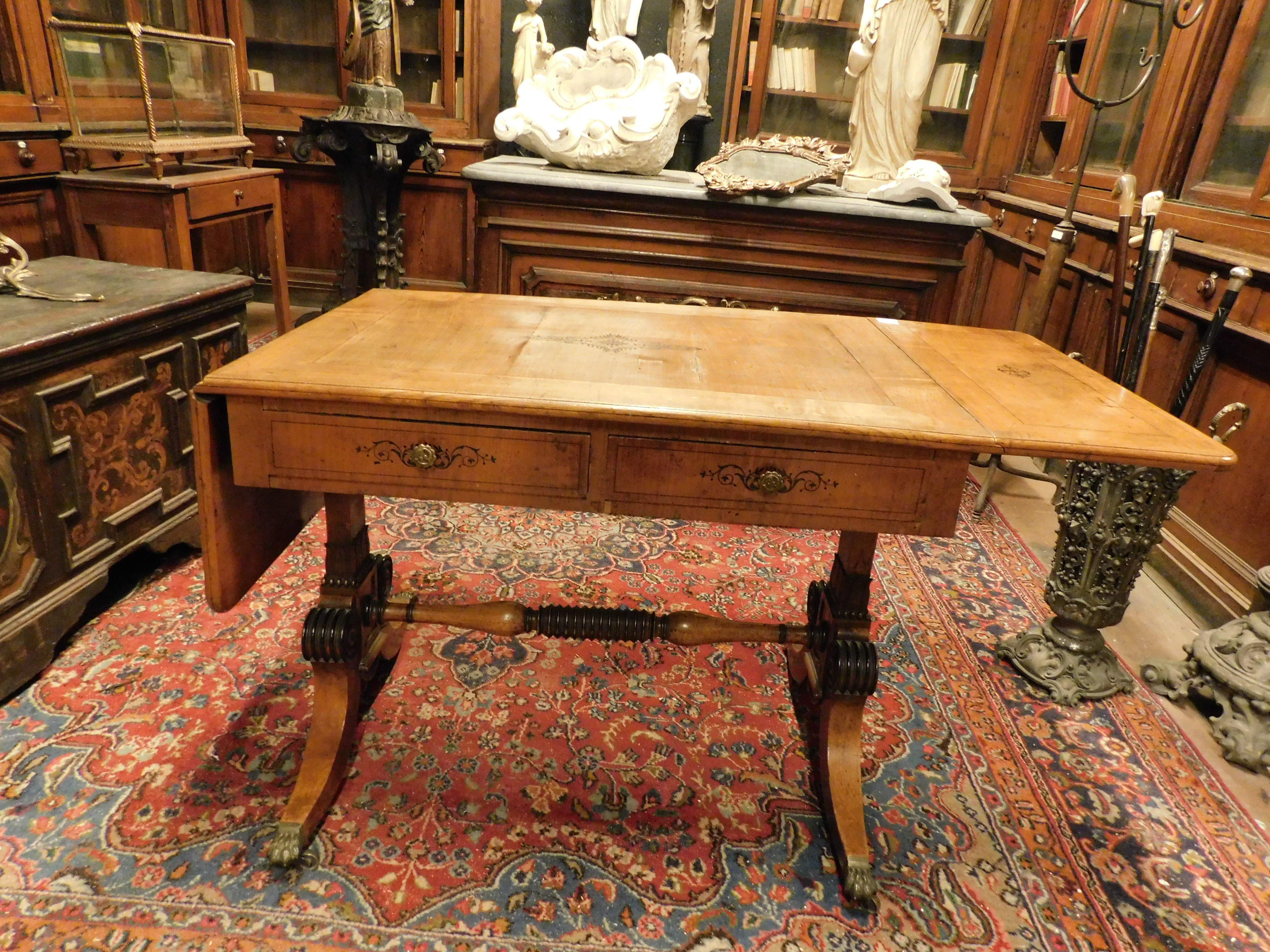Inglese Scrivania impero in legno di ciliegio, con alette laterali sollevabili, Inghilterra in vendita
