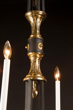 Empire Wrought Iron and Brass Chandelier, Mid-20th Century